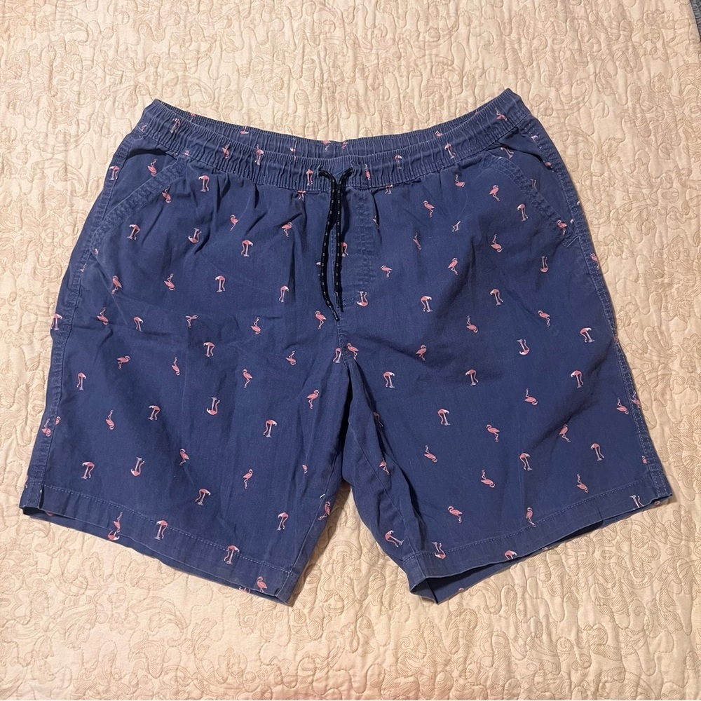 George Navy Flamingo Print Shorts